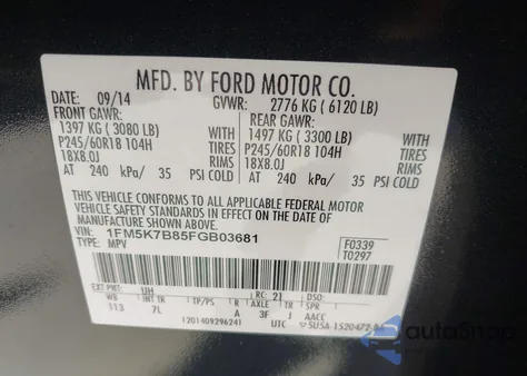 2015 Ford Explorer from USA, damaged, VIN 1FM5K7B85FGB03681